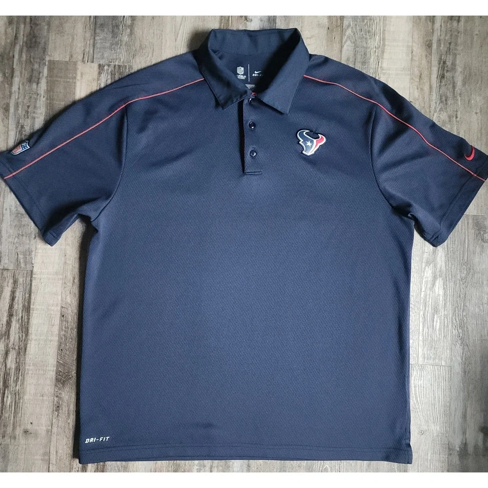 Nike Polo Shirt Mens L Blue Houston Texans NFL Dri-FIT Short Sleeve Performance